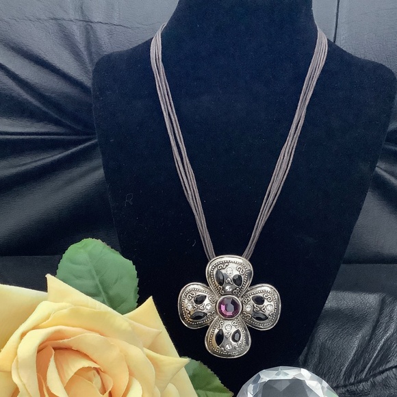 Jewelry - New Vintage Style Silver Tone Pendant, Multi strand Cord Necklace